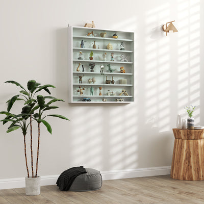 White 7 Tier Wall Display Cabinet with Glass Doors and Adjustable Shelves by HOMCOM