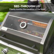 Black 7.5kW Three Burner Gas BBQ Grill With See Through Lid by Outsunny