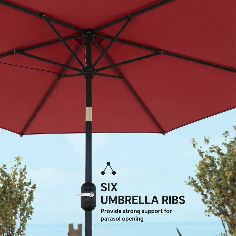 Wine Red Garden Parasol with Tilt and Crank, Sun Protection and UPF30+ Shade Outsunny