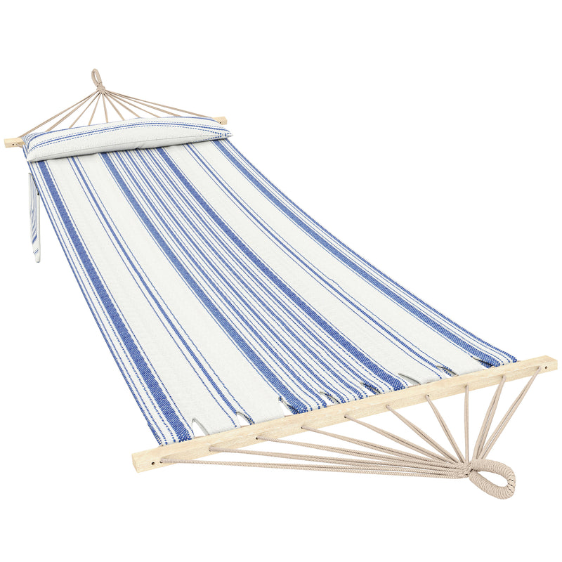 Garden Hammock with Headrest and Side Pocket for Outdoor Relaxation Blue and White Outsunny
