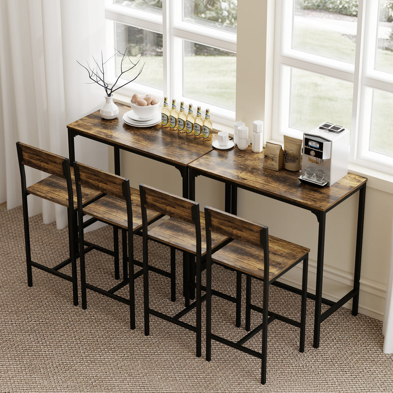 Bar Table Dining Set For Small Spaces - 3 Piece Set with 2 Stools - Industrial Style - Black & Brown Homcom