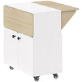 Folding Dining Table with Storage and Wheels for Small Spaces White Natural AOSOM