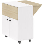 Folding Dining Table with Storage and Wheels for Small Spaces White Natural AOSOM