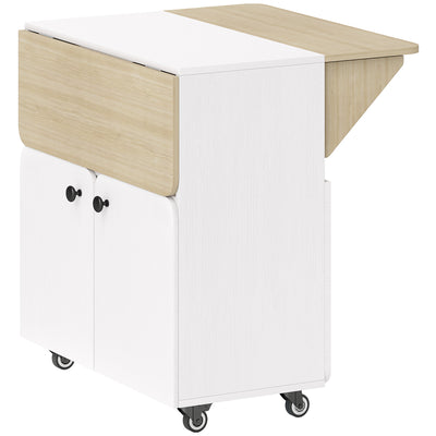 Folding Dining Table with Storage and Wheels for Small Spaces White Natural AOSOM