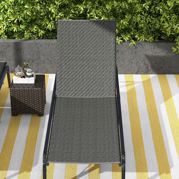 Set of 2 Grey Rattan Sun Loungers With Adjustable Backrest for Garden and Poolside by Outsunny