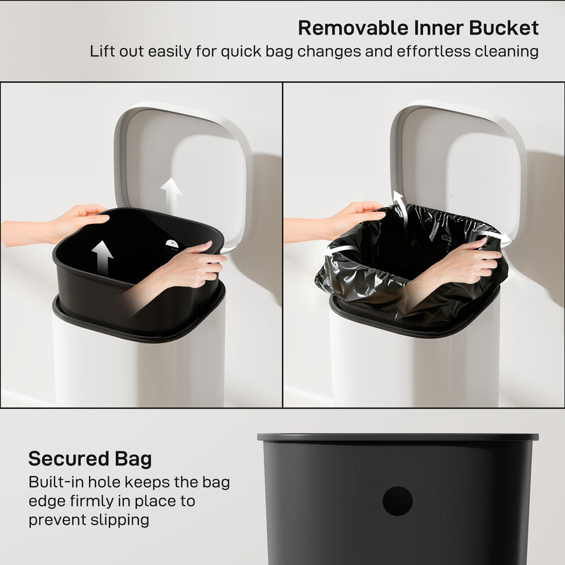 30L Pedal Bin with Soft Close Stay Open Lid and Removable Inner Bucket for Kitchen Cream