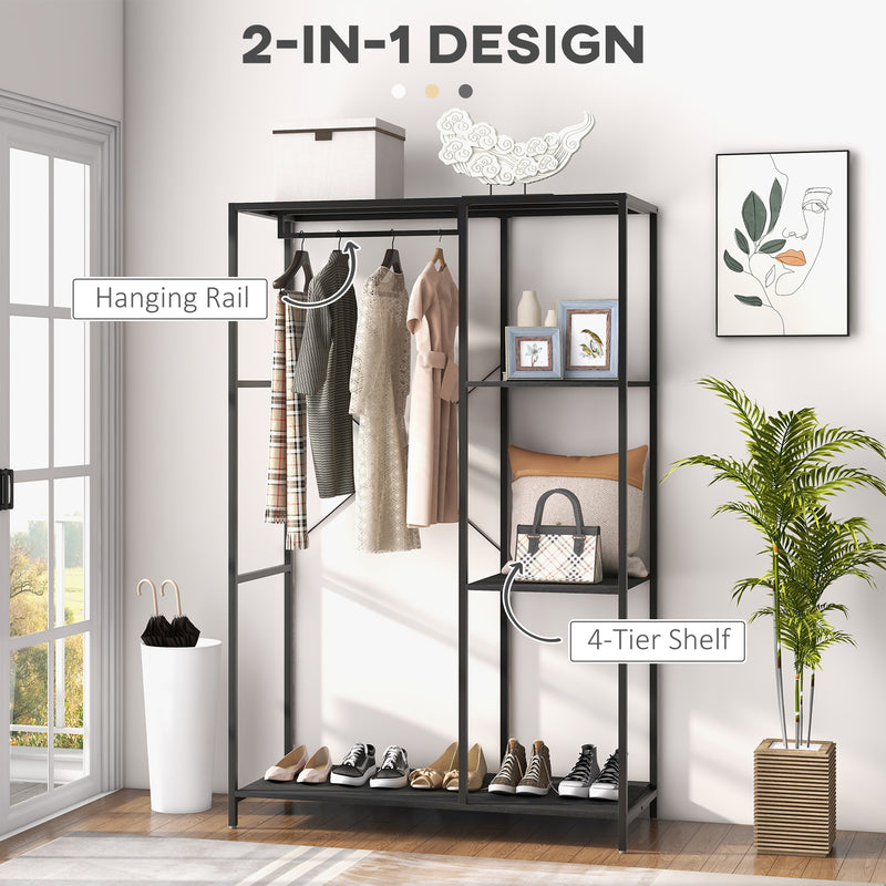 Freestanding Clothes Storage Rack With Shelves For Bedroom Or Hallway Black