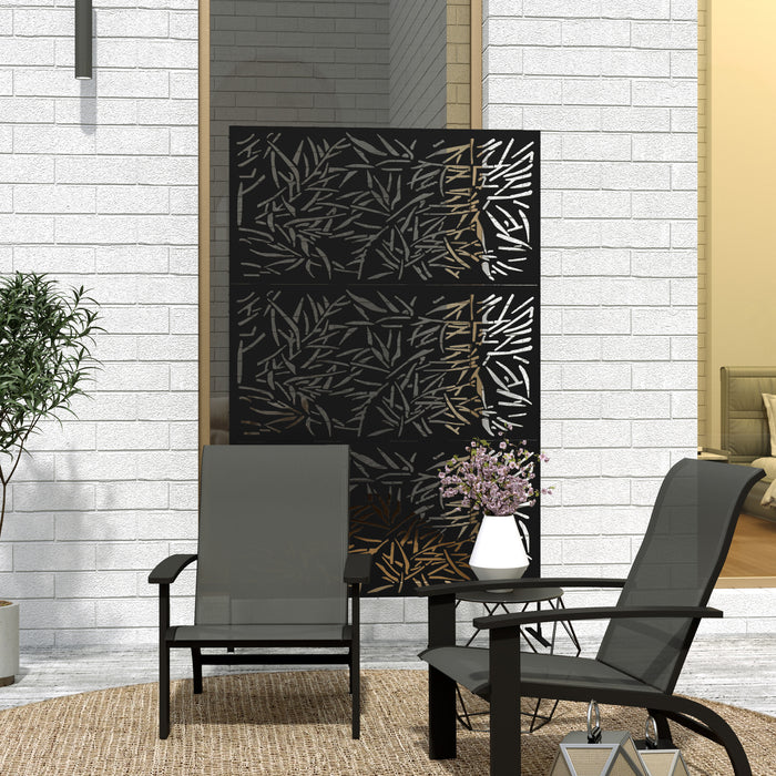 Black Metal Garden Privacy Screen Freestanding 6.5FT Bamboo Design by Outsunny