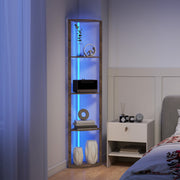 RGB LED Floor Lamp with Remote Control and Shelves for Living Room or Bedroom Rustic Brown