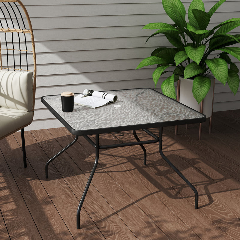 Square Glass Garden Dining Table with Umbrella Hole 100 x 100 cm