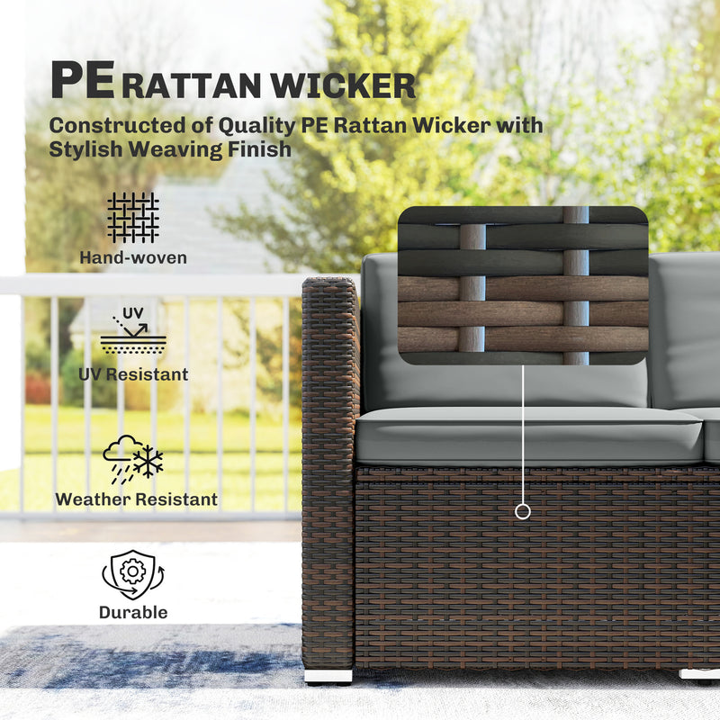 Rattan Garden Furniture Set with 3-Seat Sofa Ottoman and Coffee Table Brown & Light Grey