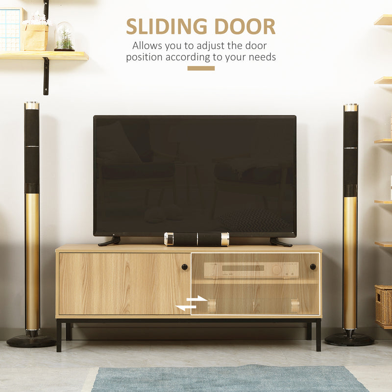 50 Inch TV Stand with Sliding Door Storage Wood Effect by HOMCOM
