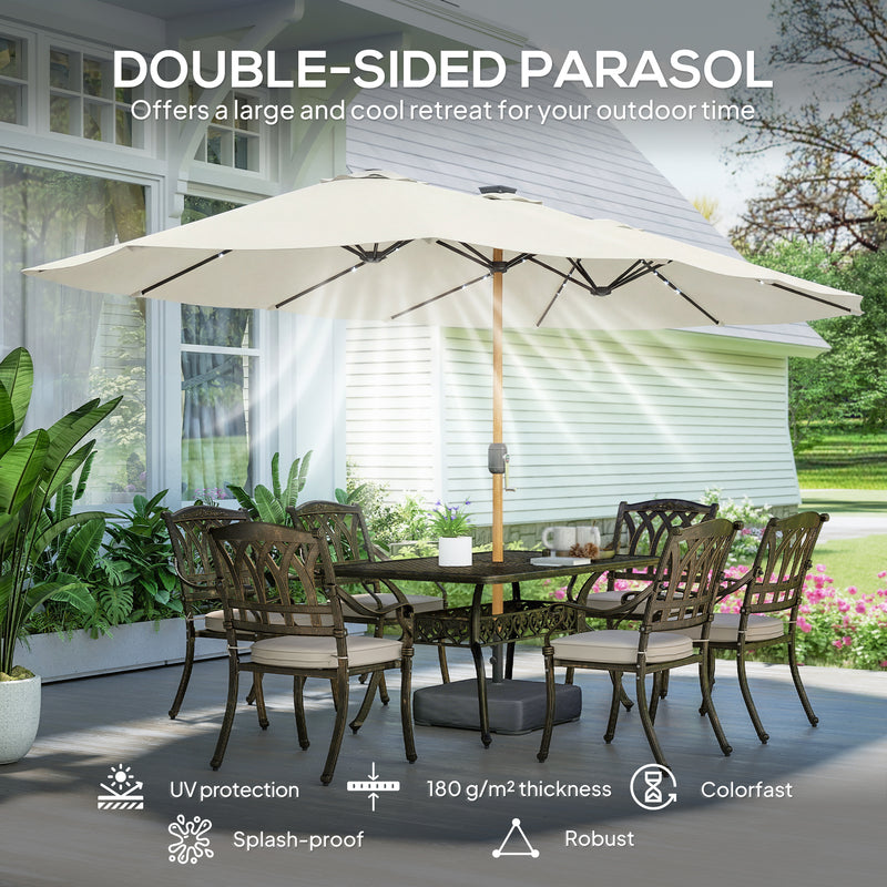 Double Garden Parasol with Lights Extra-Large Double Canopy for Garden Gatherings, Cream White