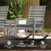 Set of 2 Rattan Garden Rocking Chairs with Cushions and Armrests for Patio Use, Light Grey