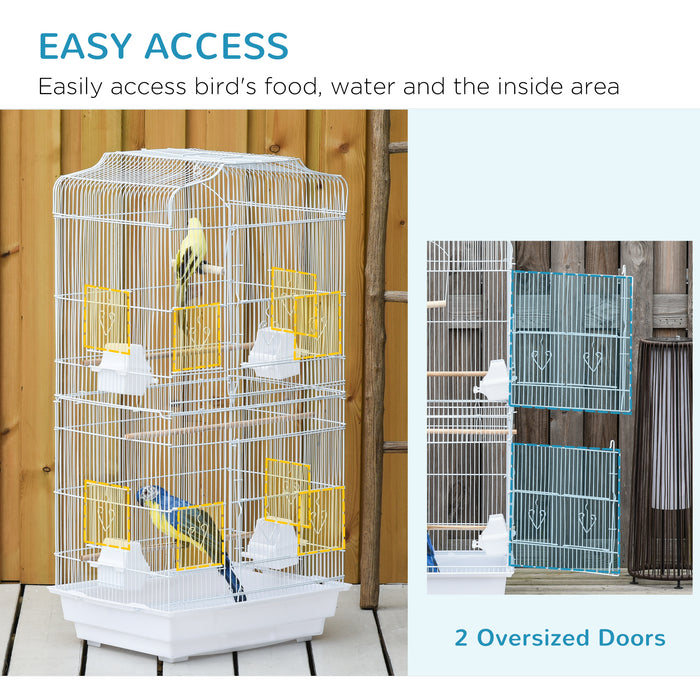 Large White Metal Bird Cage with Perches Swing and Bowls for Budgies and Parakeets by PawHut