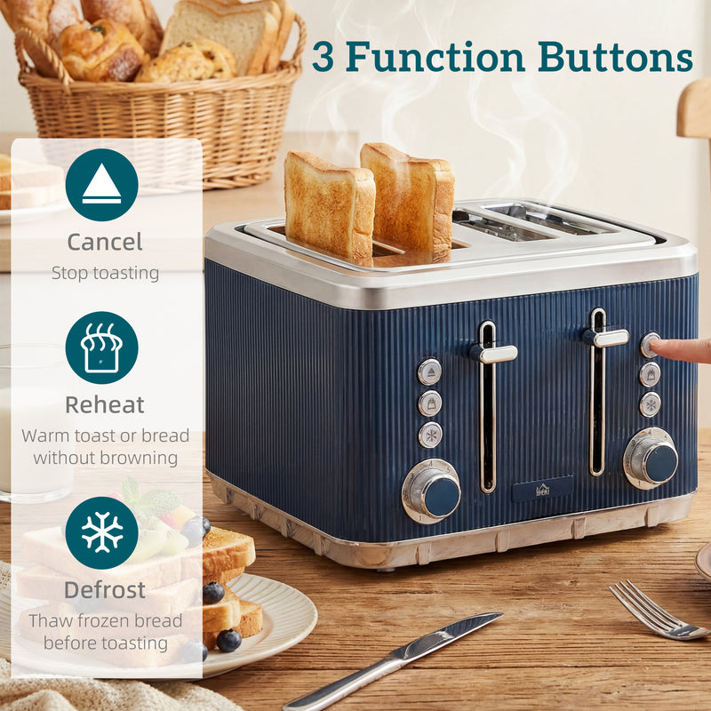 Kettle and Toaster Set for Fast Breakfasts and Hot Drinks Dark Blue and Silver AOSOM