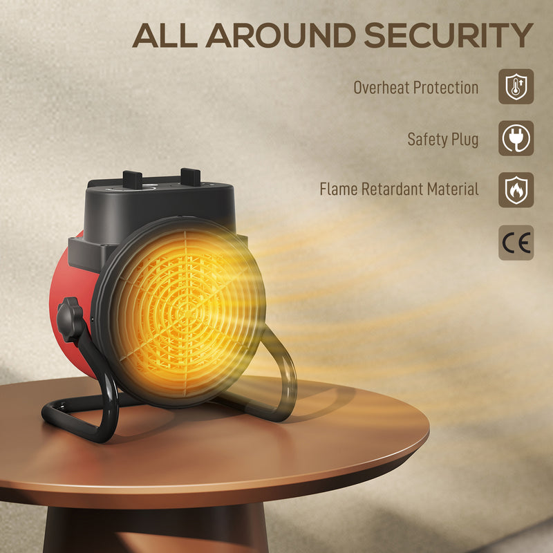 2000W Portable Ceramic Electric Heater with Adjustable Fan for Home or Office Red