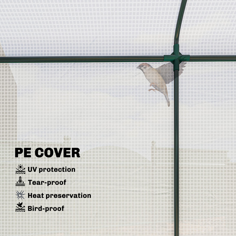 Garden Greenhouse for Year Round Plant Protection with Roll Up Door and Mesh Windows Green
