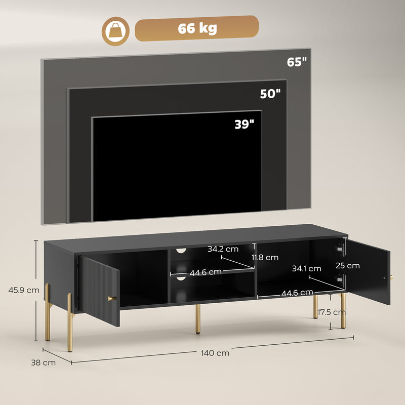 TV Stand with Cupboards and Open Shelves for Organised Living Room Black