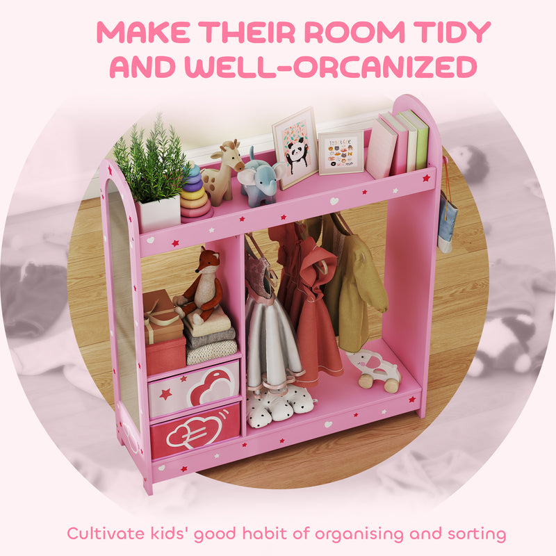 Kids Clothes Rail with Mirror Shelves and Fabric Storage for Bedroom and Nursery Pink AOSOM