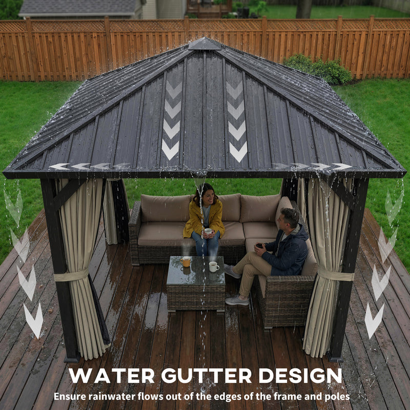 3x3m Metal Garden Gazebo with Waterproof Galvanised Steel Roof and Privacy Curtains for Year Round Outdoor Shelter Black