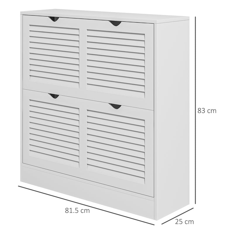 White Narrow Shoe Cabinet with 2 Flip Drawers and Adjustable Shelves for 16 Pairs by HOMCOM