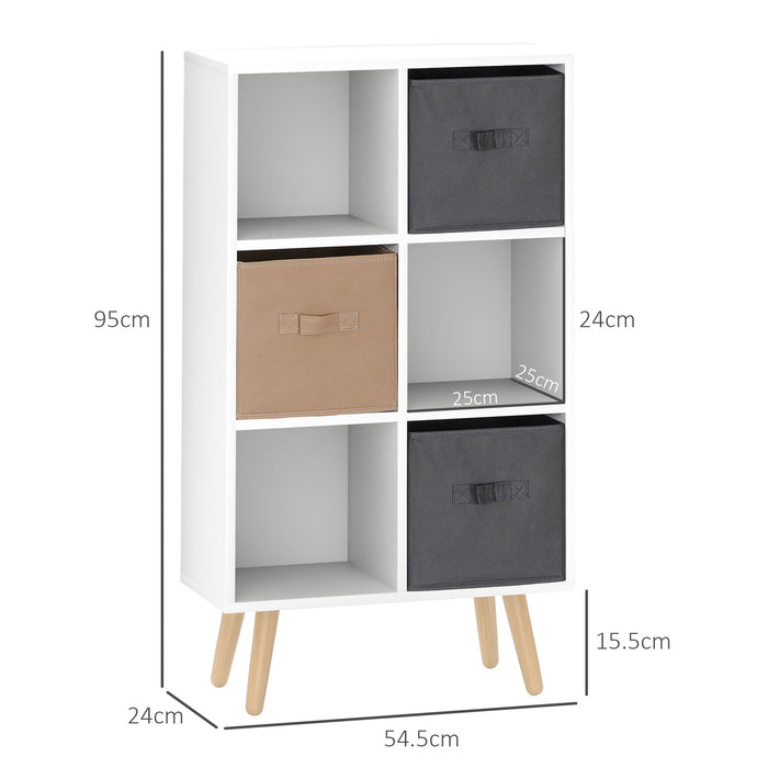 White Freestanding 6 Cube Storage Unit with 3 Fabric Drawers and Handles by HOMCOM