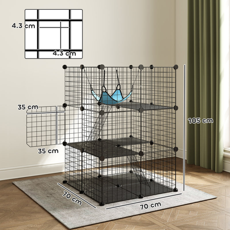 Modular Indoor Cat Enclosure with Adjustable Panels and Resting Hammock Black AOSOM