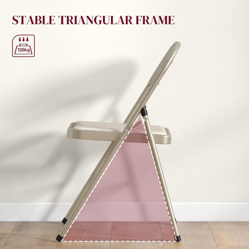 Folding Chairs Set of 4 for Extra Comfortable Seating and Easy Storage Beige AOSOM
