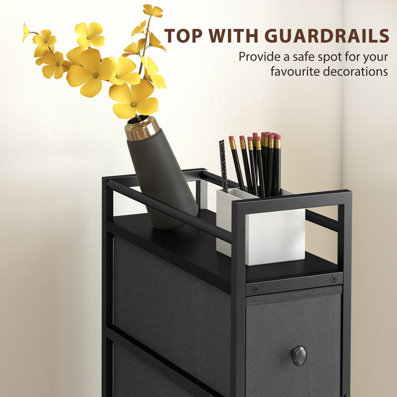 Slim 4 Drawer Fabric Storage Cabinet with Steel Frame for Small Bedrooms Black AOSOM