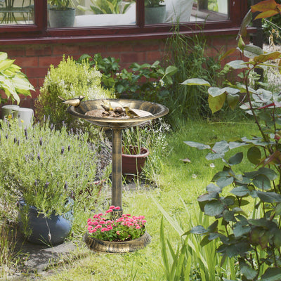 Antique Bronze Bird Bath with Decorative Birds and Planter Base 72cm Tall by Outsunny