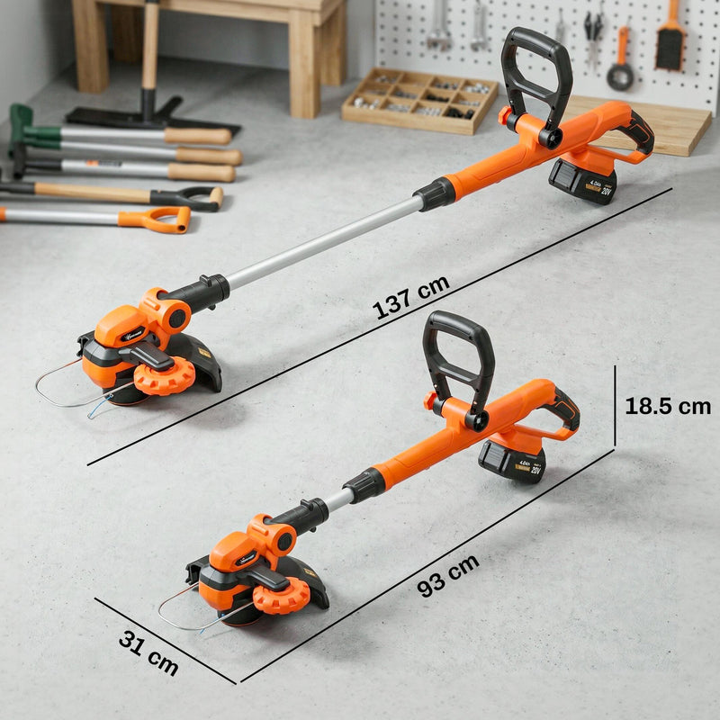 Cordless Garden Strimmer With Adjustable Handle for Easy Lawn Trimming Orange AOSOM