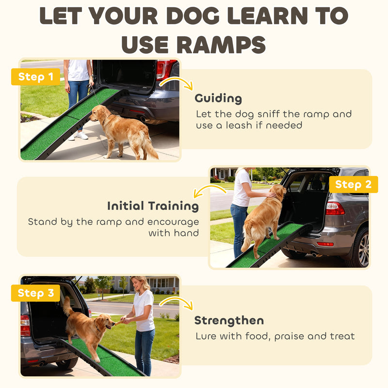 Foldable Dog Ramp with Non Slip Surface Ideal for Cars and Home Use, Black AOSOM
