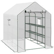 Walk In Garden Greenhouse With 12 Shelves And Roll Up Door For Plants, White