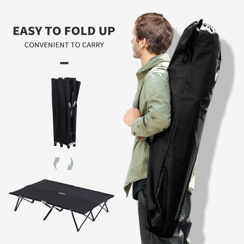 Double Folding Camping Bed for Two with Steel Frame and Carry Bag Black