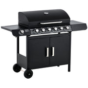 6 Burner Gas BBQ Grill with Side Burner - Thermometer and Storage Shelf for Outdoor Cooking Grey Outsunny