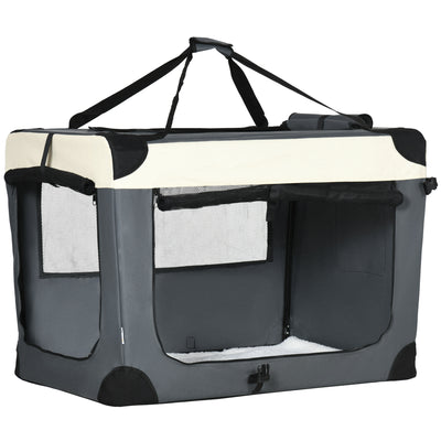 Foldable Pet Carrier With Cushion for Large Dogs and Cats Easy Travel Crate, Grey