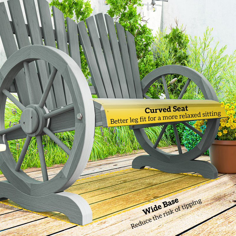 Grey Fir Wood Love Seat with Wheel Shaped Armrests and Sturdy Frame by Outsunny