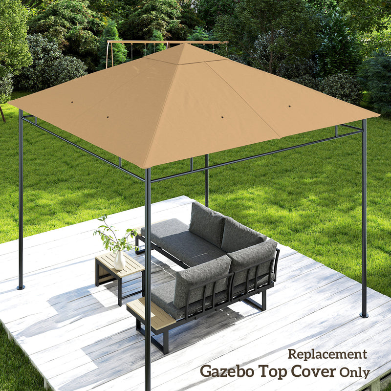 3 x 3 m Garden Gazebo Roof Canopy Replacement With Drainage Holes Top Cover Beige AOSOM