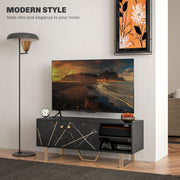 TV Stand Unit for TVs up to 50 Inches with Storage Shelves and Cupboard Black Marble Tone