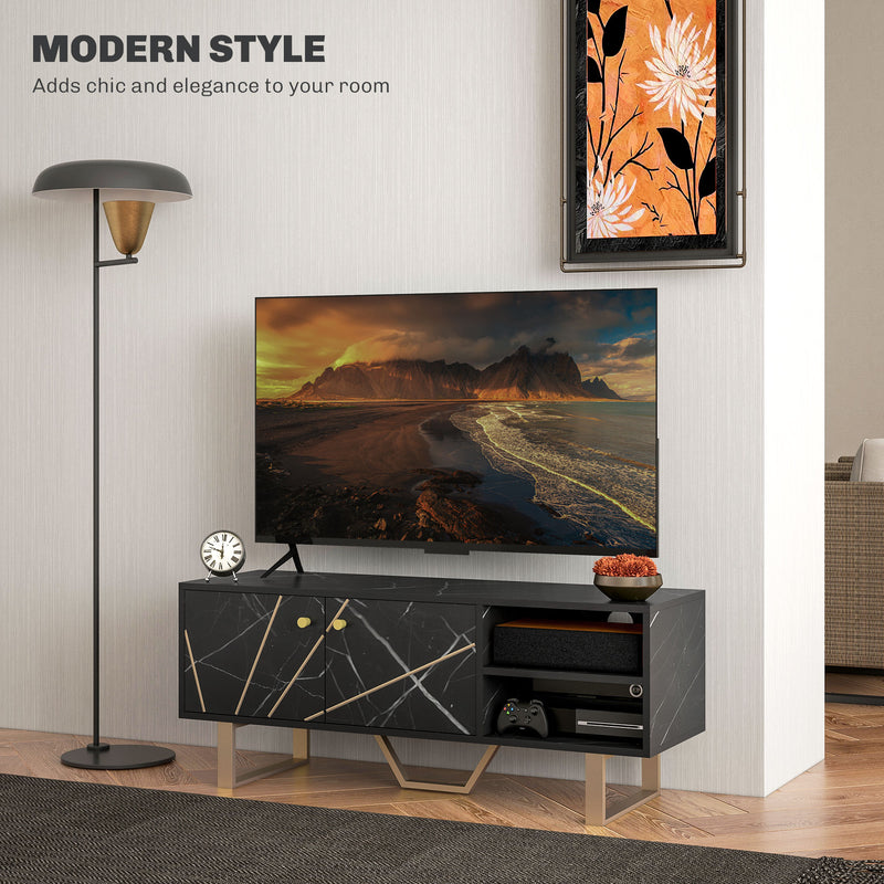 TV Stand Unit for TVs up to 50 Inches with Storage Shelves and Cupboard Black Marble Tone