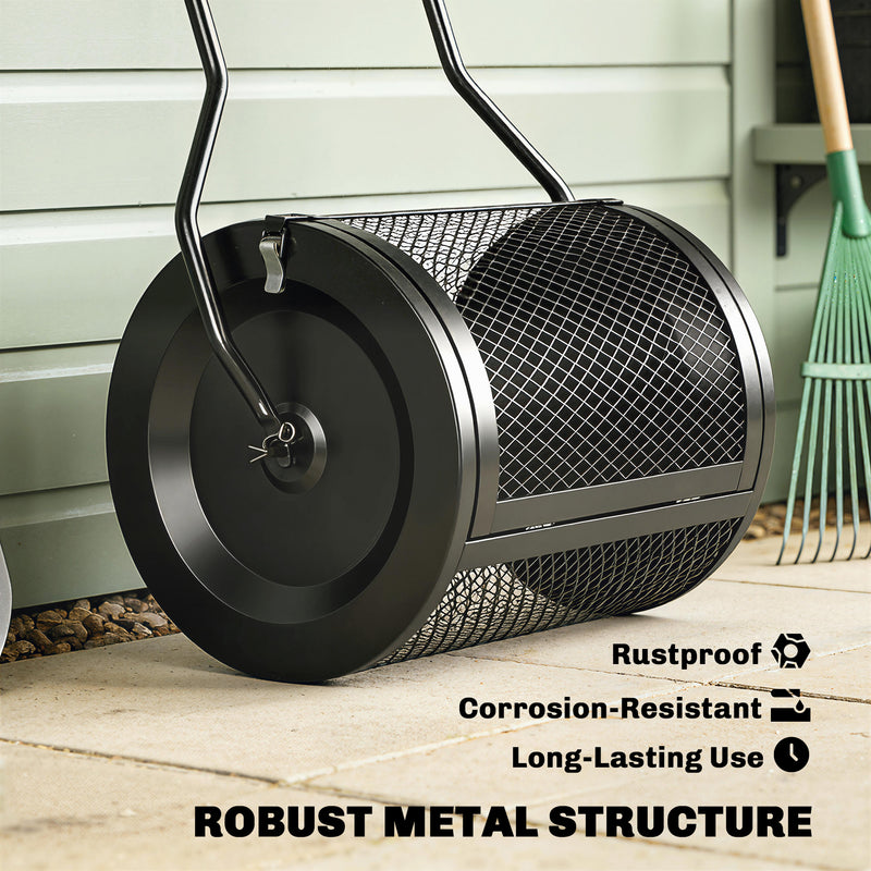 Compost Spreader with Adjustable Handle for Easy Lawn and Garden Care Black AOSOM