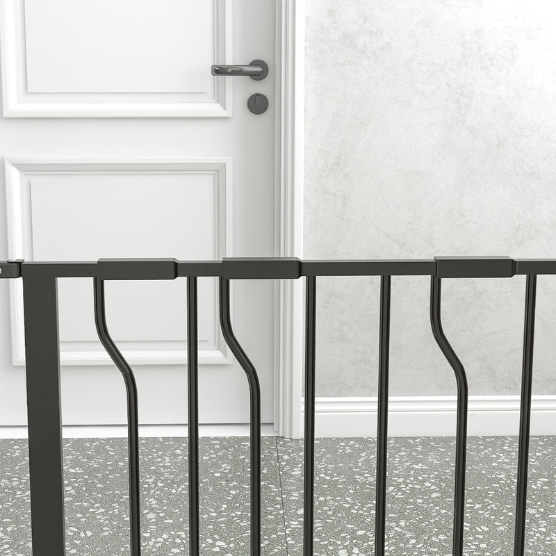 Extra Wide Dog Safety Gate with Walk Through Door for Stairs and Hallways Black