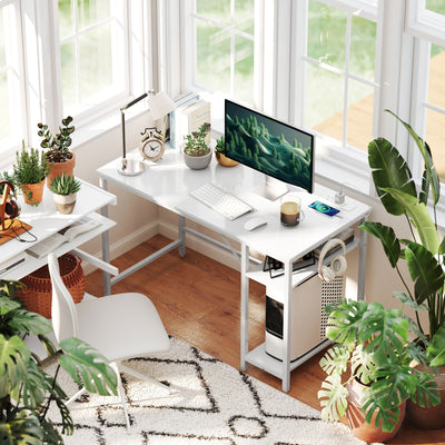 White Computer Desk with Power Outlets and Reversible Shelves 120 x 60 cm