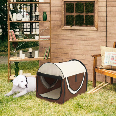 Folding Fabric Pet Travel Crate with Mesh Windows and Carry Handle for Small Dogs, Brown