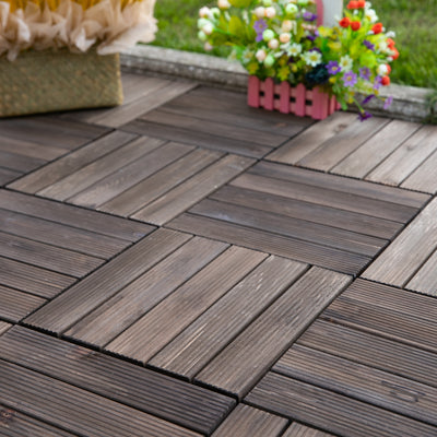 27 Piece Black Wooden Interlocking Decking Tiles For Patio Balcony Roof Or Hot Tub
