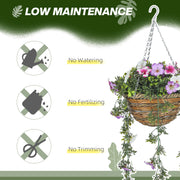 Set of 2 Artificial Azalea Hanging Baskets Pink and White Faux Silk Flowers by HOMCOM