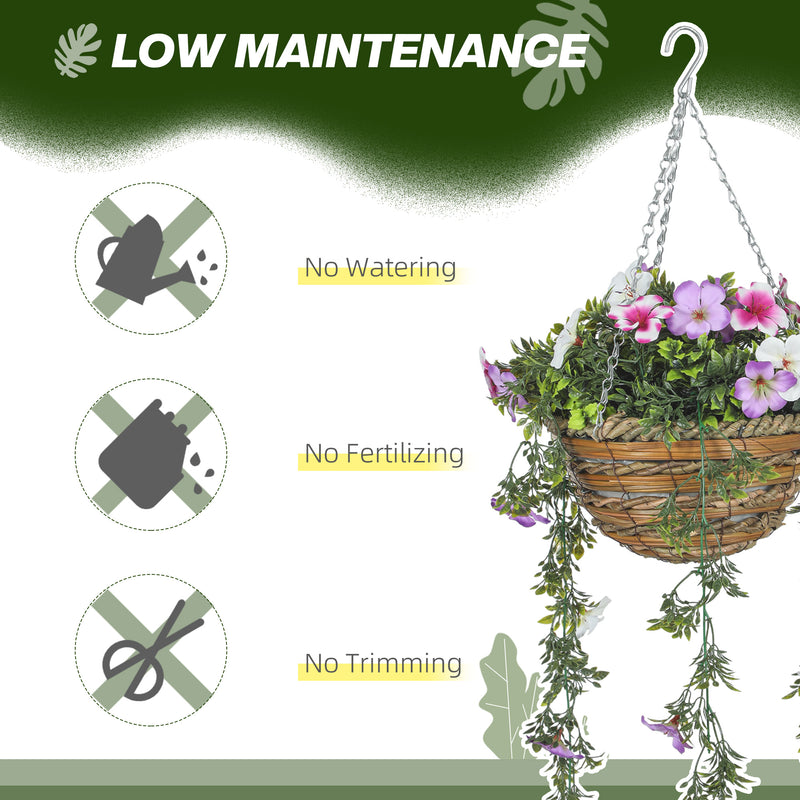 Set of 2 Artificial Azalea Hanging Baskets Pink and White Faux Silk Flowers by HOMCOM