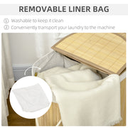 100 Litre Bamboo Laundry Basket with Lid and 2 Sections Removable Lining, Natural
