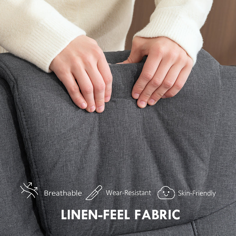 Charcoal Grey Swivel Recliner Chair with Footstool in Linen Fabric